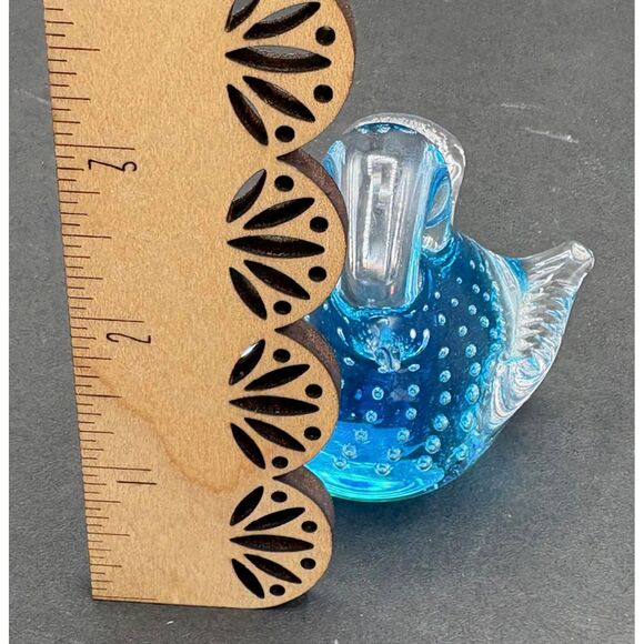 Blue Bird Figurine Sweden Art Glass Paperweight Bullicante Controlled Bubbles - Picture 7 of 8